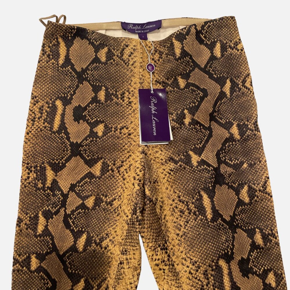 Women's Ralph Lauren Purple Label Collection 100% Lamb Suede Cobra print legging